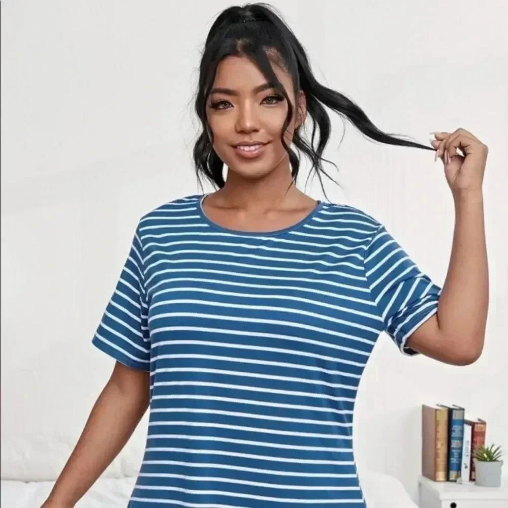 Lands End‎ striped shirt dress with cap sleeves size Small